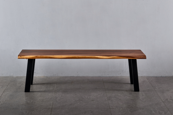 Acacia Live Edge Wood Bench with Black U-shaped Legs/Honey Walnut